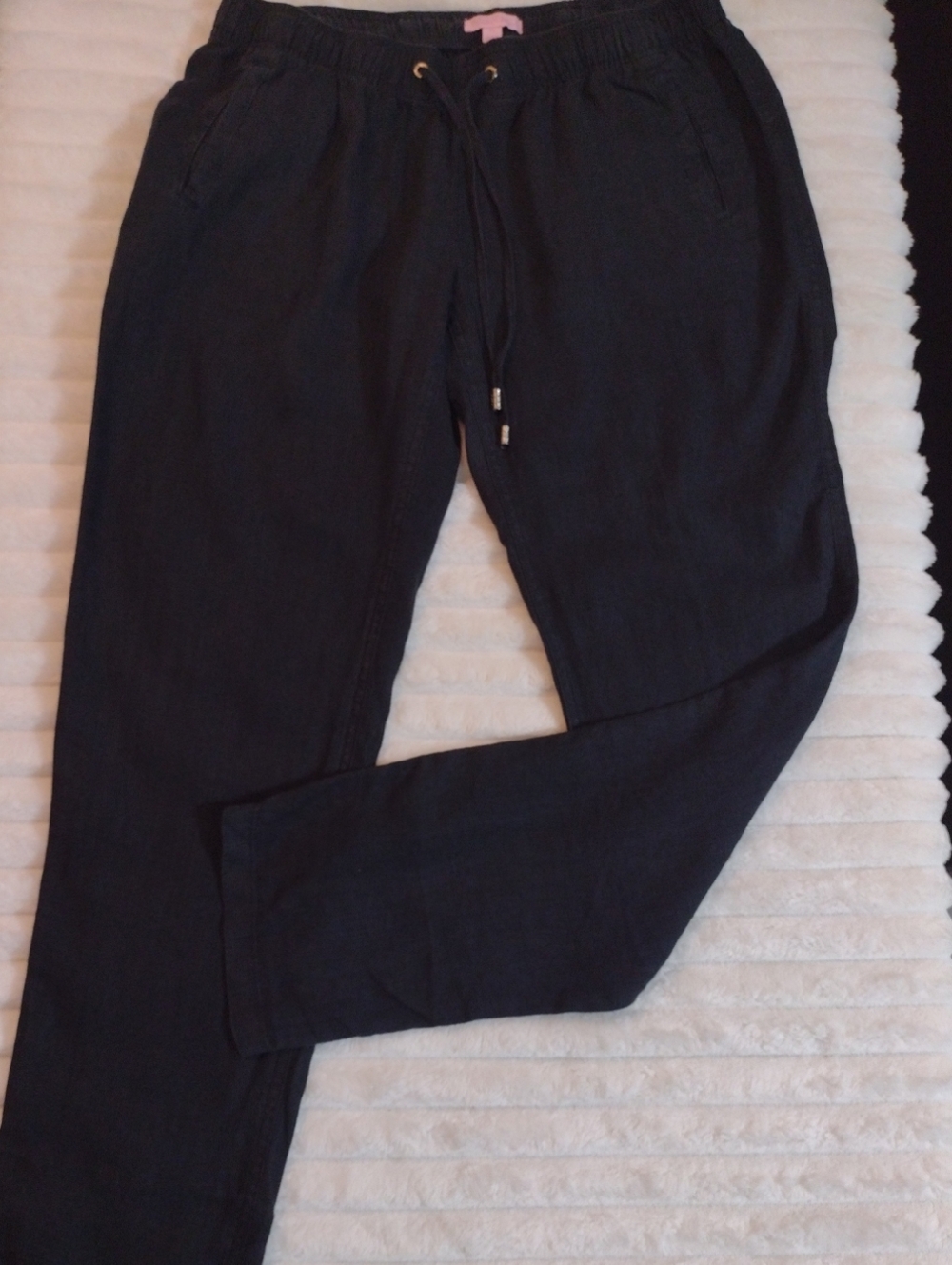 Lilly Pulitzer 100% Linen Pants Med Straight Tapered Fit Drawstring Pockets
